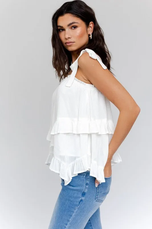 Bow Strap Ruffle Cami Top