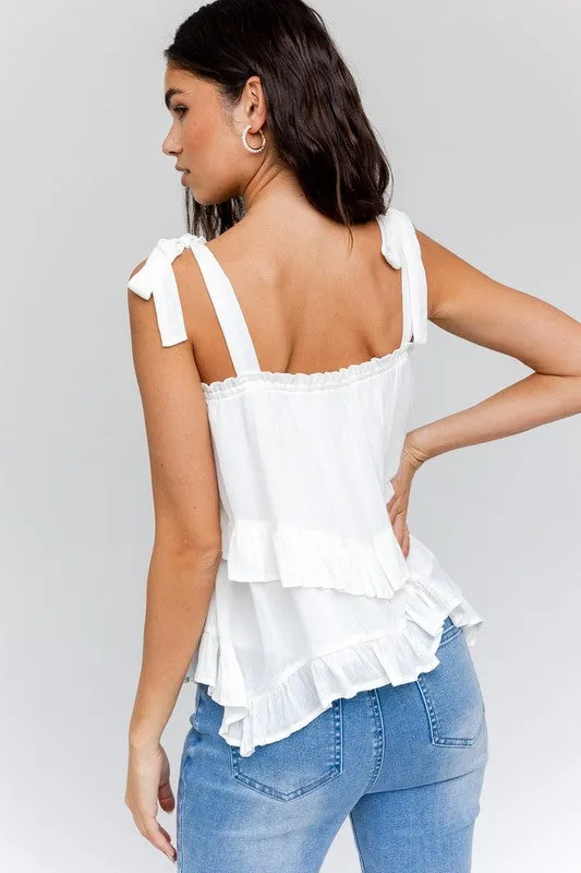 Bow Strap Ruffle Cami Top