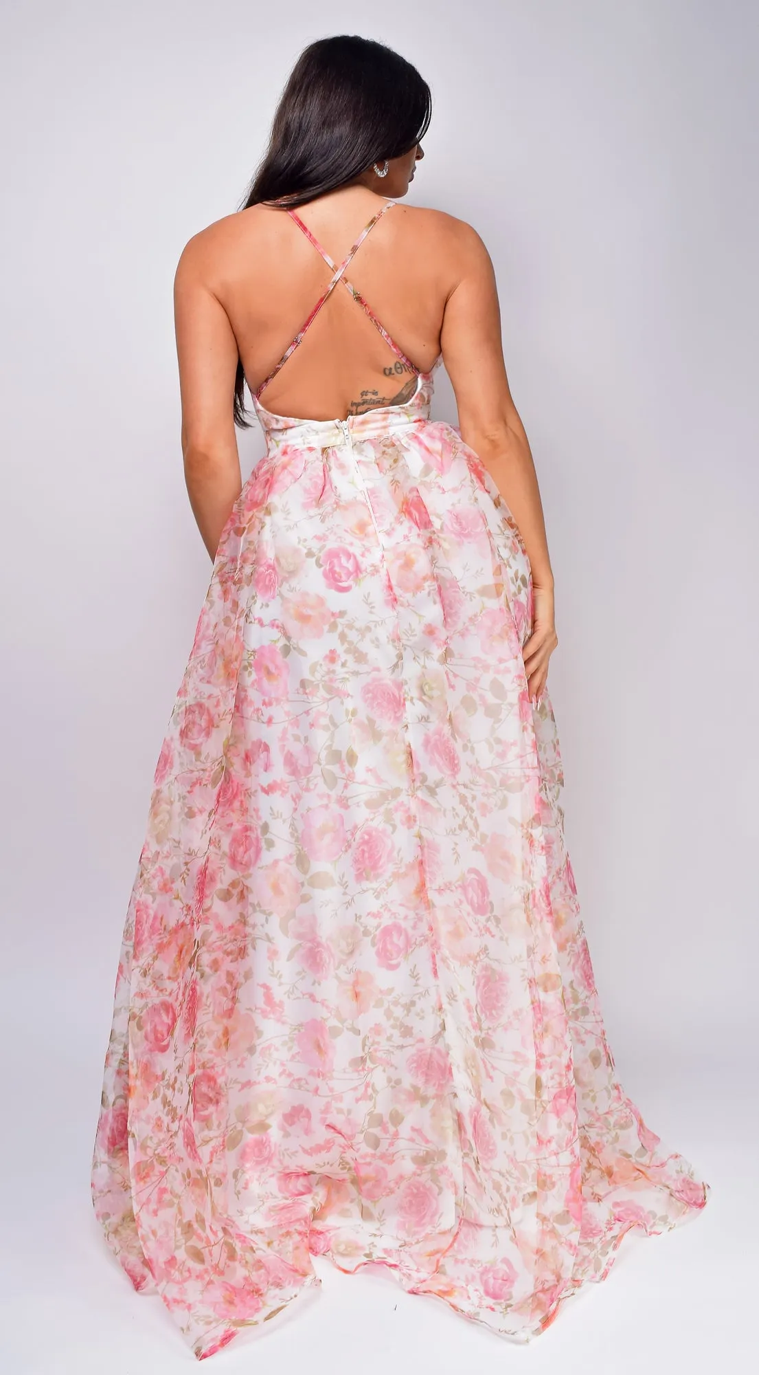 Cairo Pink White Floral Print Maxi Dress