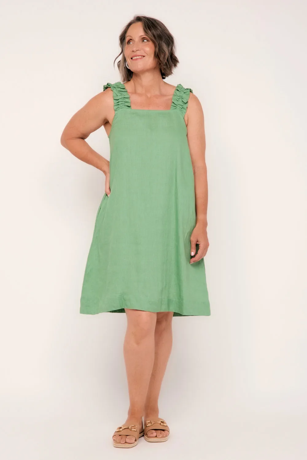 Claire Short Linen Dress in Jadesheen