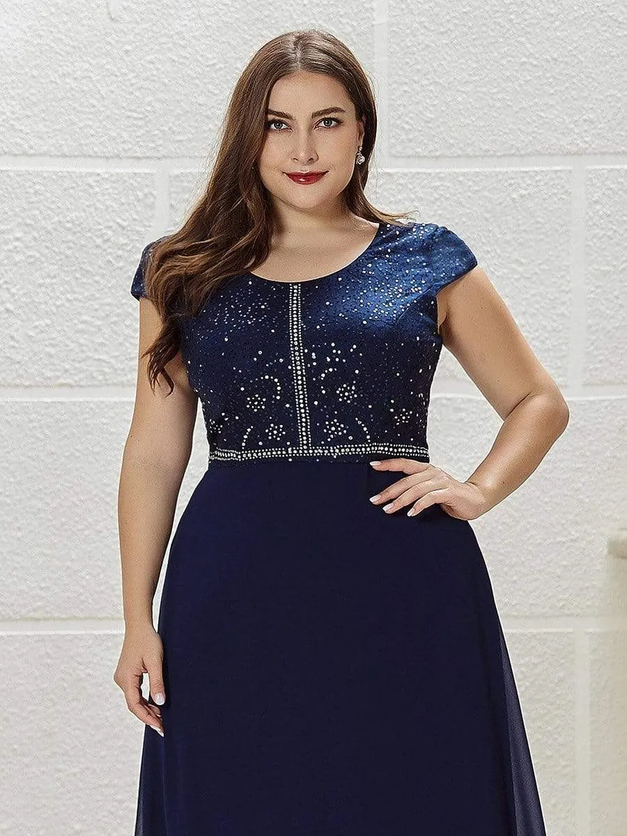 Classic Round Neck A-line Plus Size Chiffon Prom Dress for Women