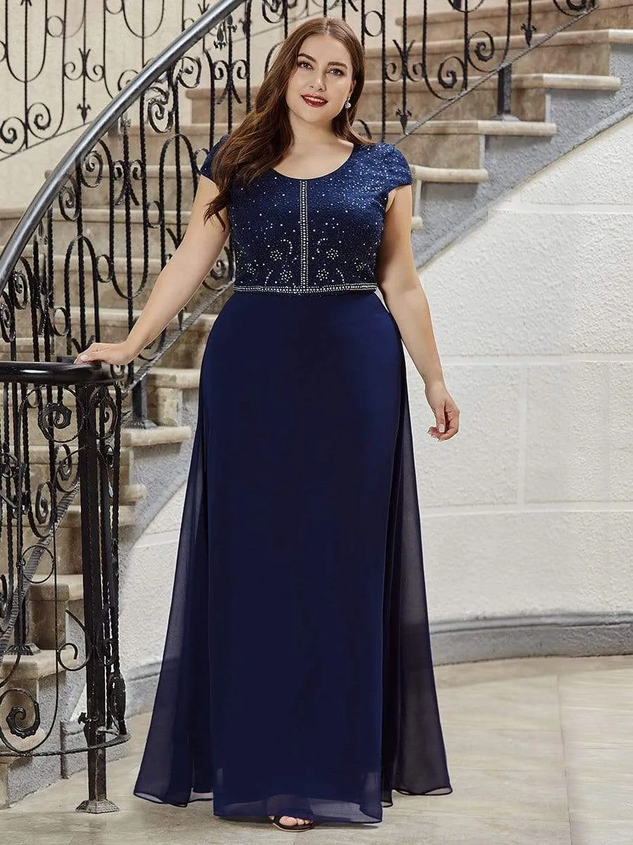 Classic Round Neck A-line Plus Size Chiffon Prom Dress for Women