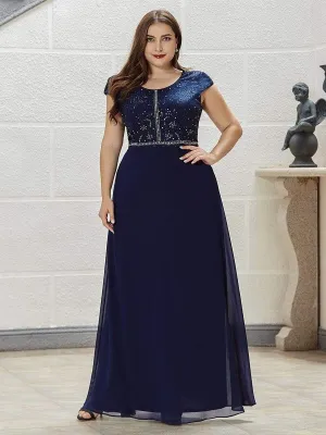 Classic Round Neck A-line Plus Size Chiffon Prom Dress for Women