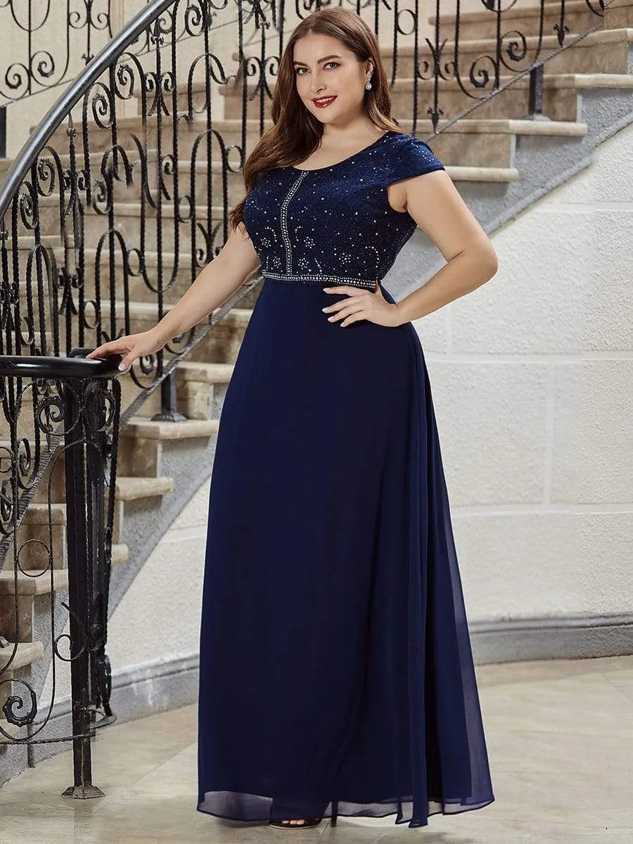 Classic Round Neck A-line Plus Size Chiffon Prom Dress for Women