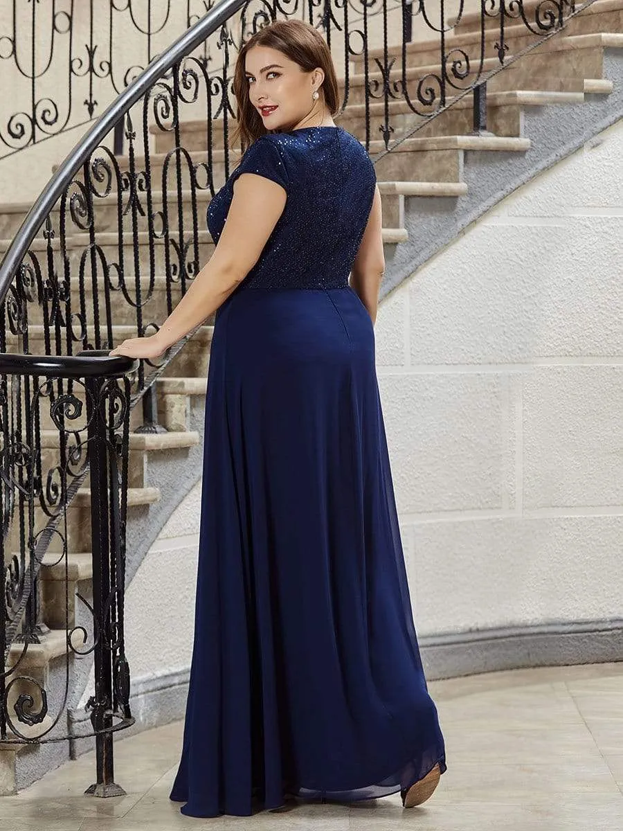 Classic Round Neck A-line Plus Size Chiffon Prom Dress for Women