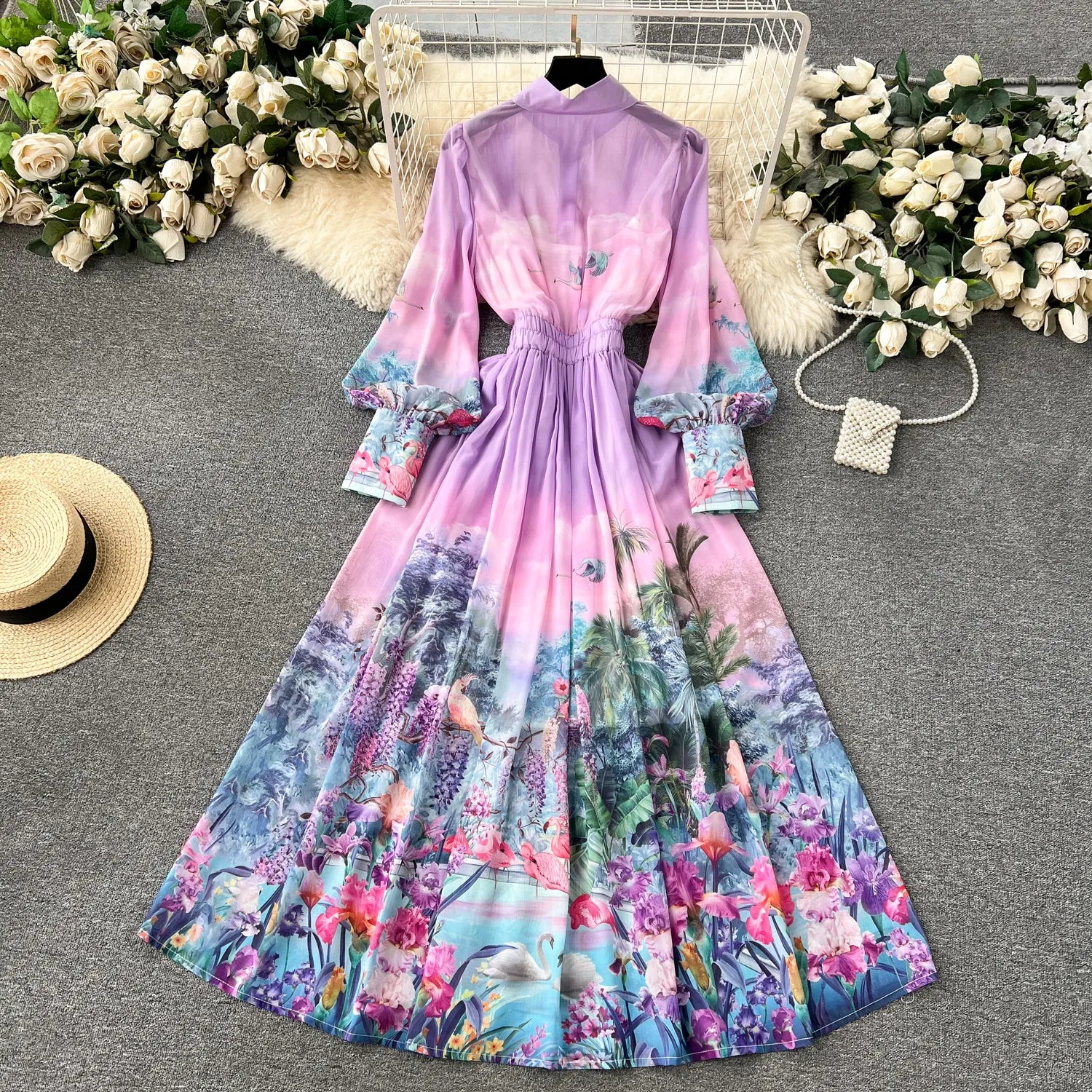 Courtly Stretchy Floral Chiffon Dress