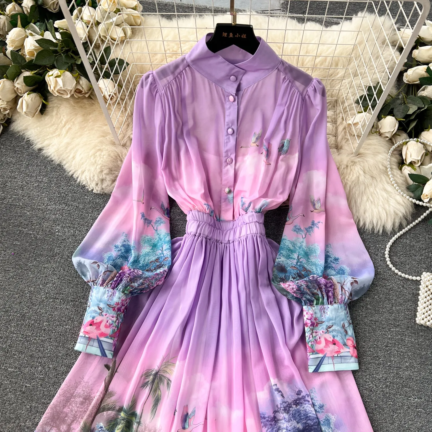 Courtly Stretchy Floral Chiffon Dress