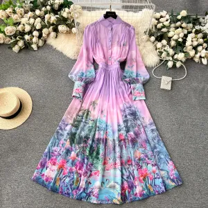 Courtly Stretchy Floral Chiffon Dress