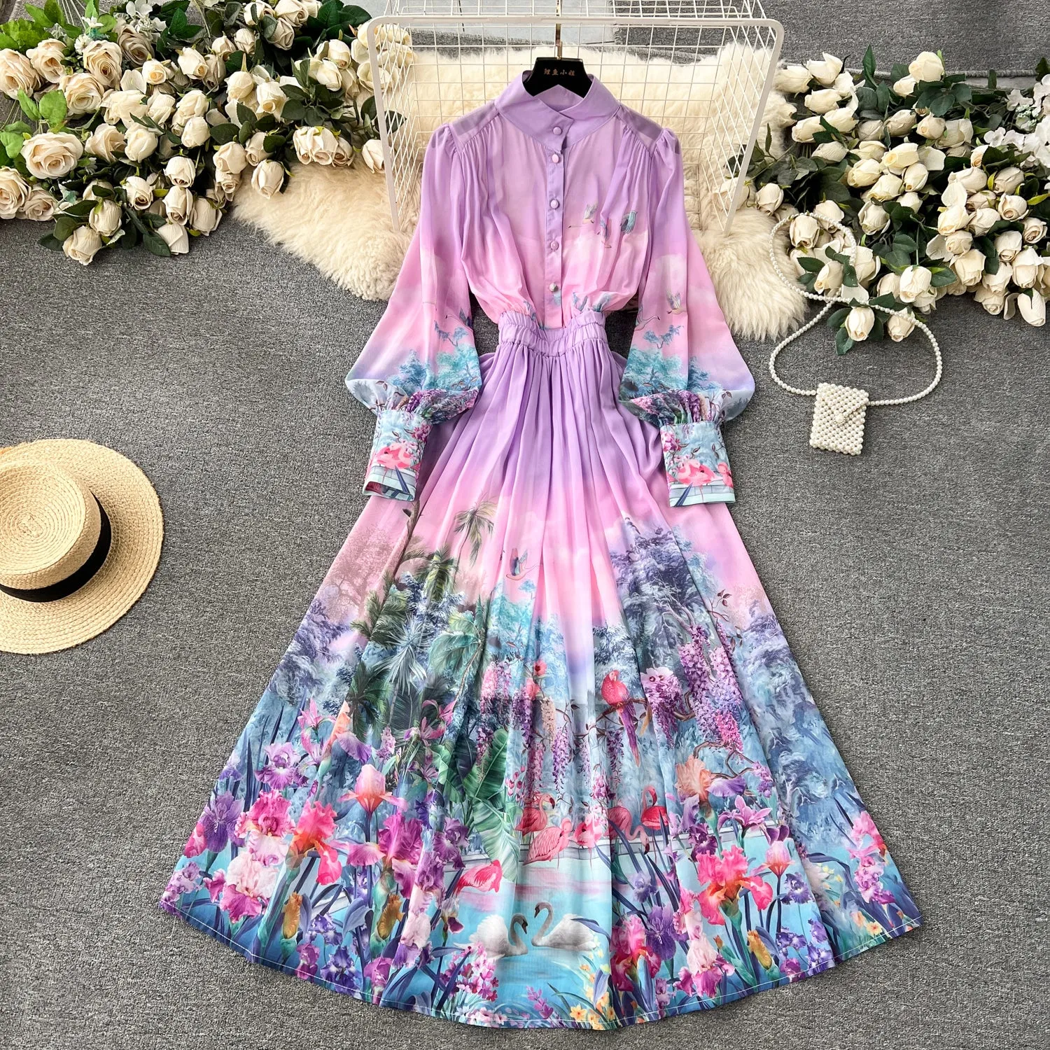 Courtly Stretchy Floral Chiffon Dress