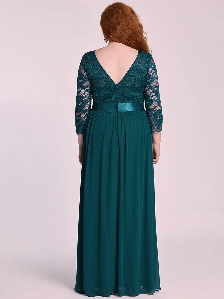 Custom Size See-Through Maxi Lace Evening Dress with Half Sleeve