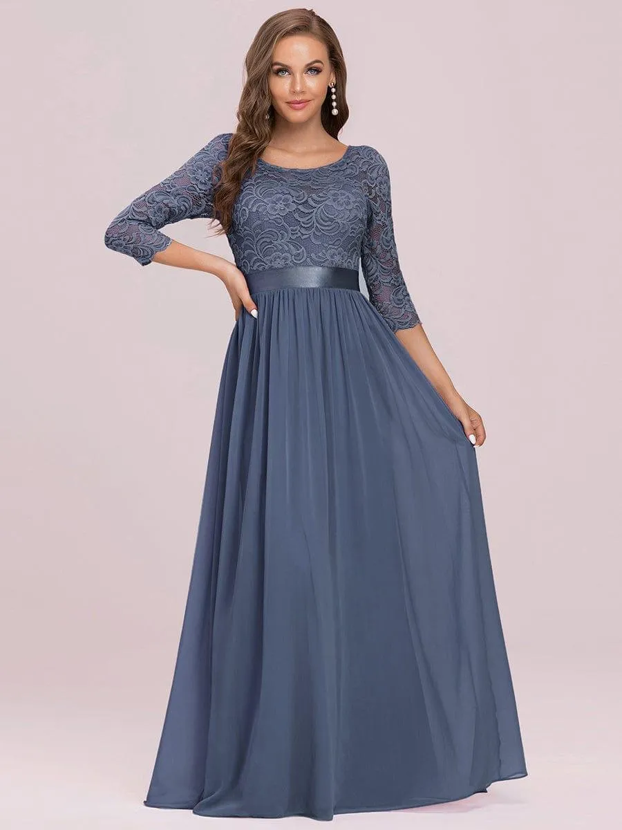 Custom Size See-Through Maxi Lace Evening Dress with Half Sleeve