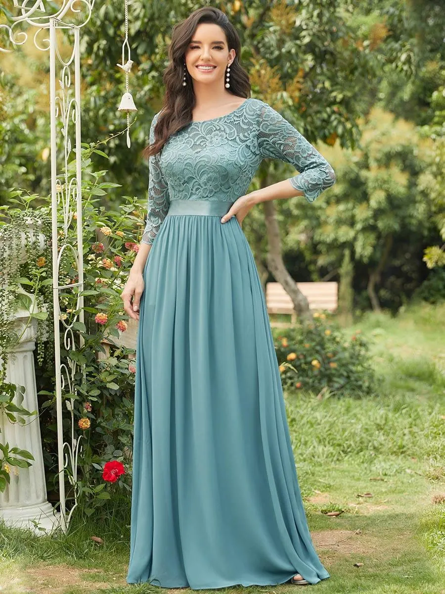 Custom Size See-Through Maxi Lace Evening Dress with Half Sleeve
