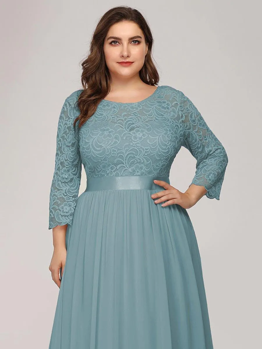 Custom Size See-Through Maxi Lace Evening Dress with Half Sleeve