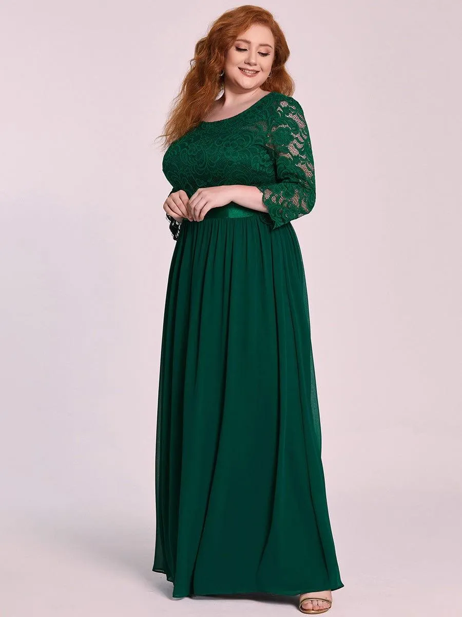 Custom Size See-Through Maxi Lace Evening Dress with Half Sleeve