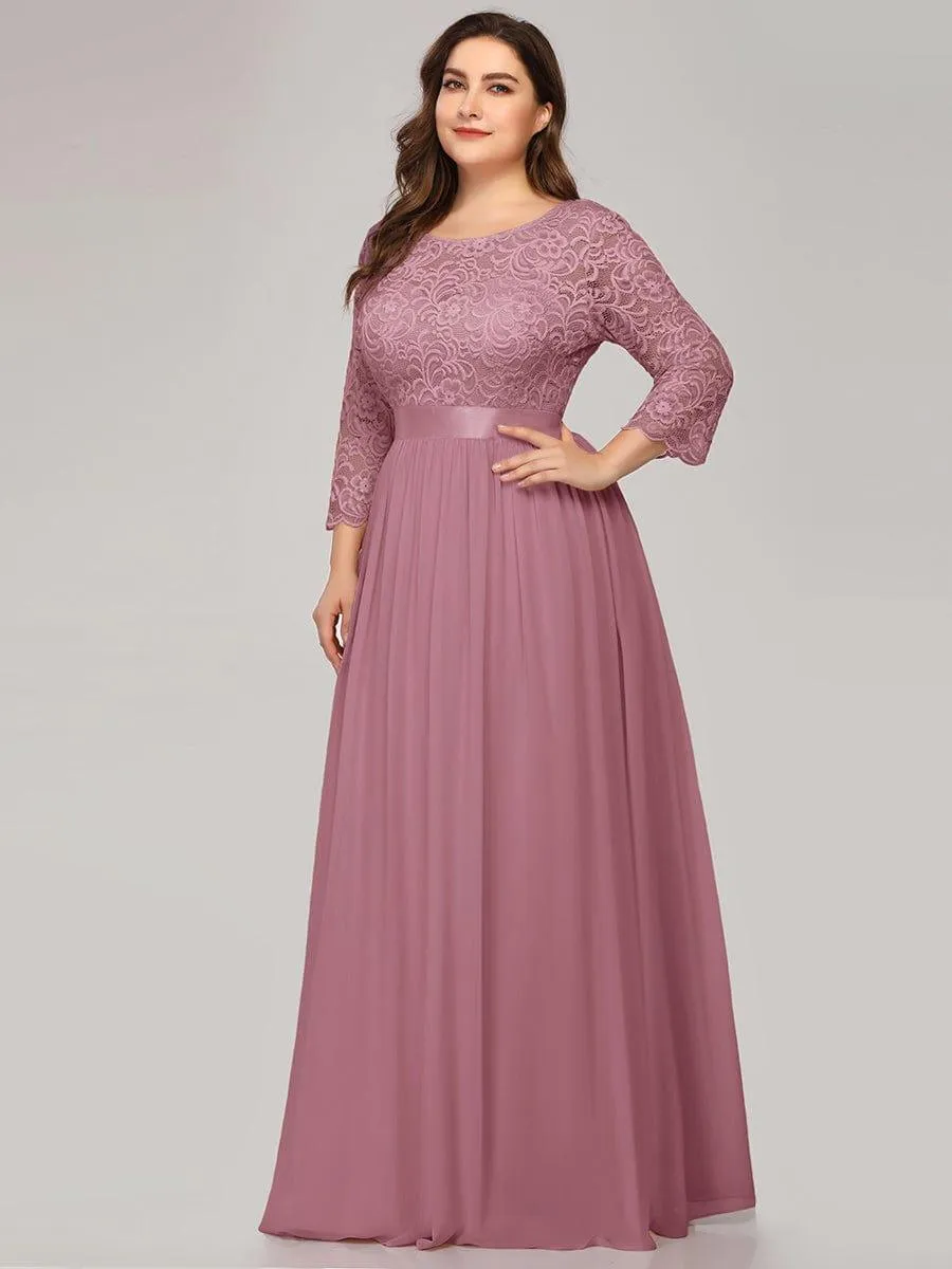 Custom Size See-Through Maxi Lace Evening Dress with Half Sleeve