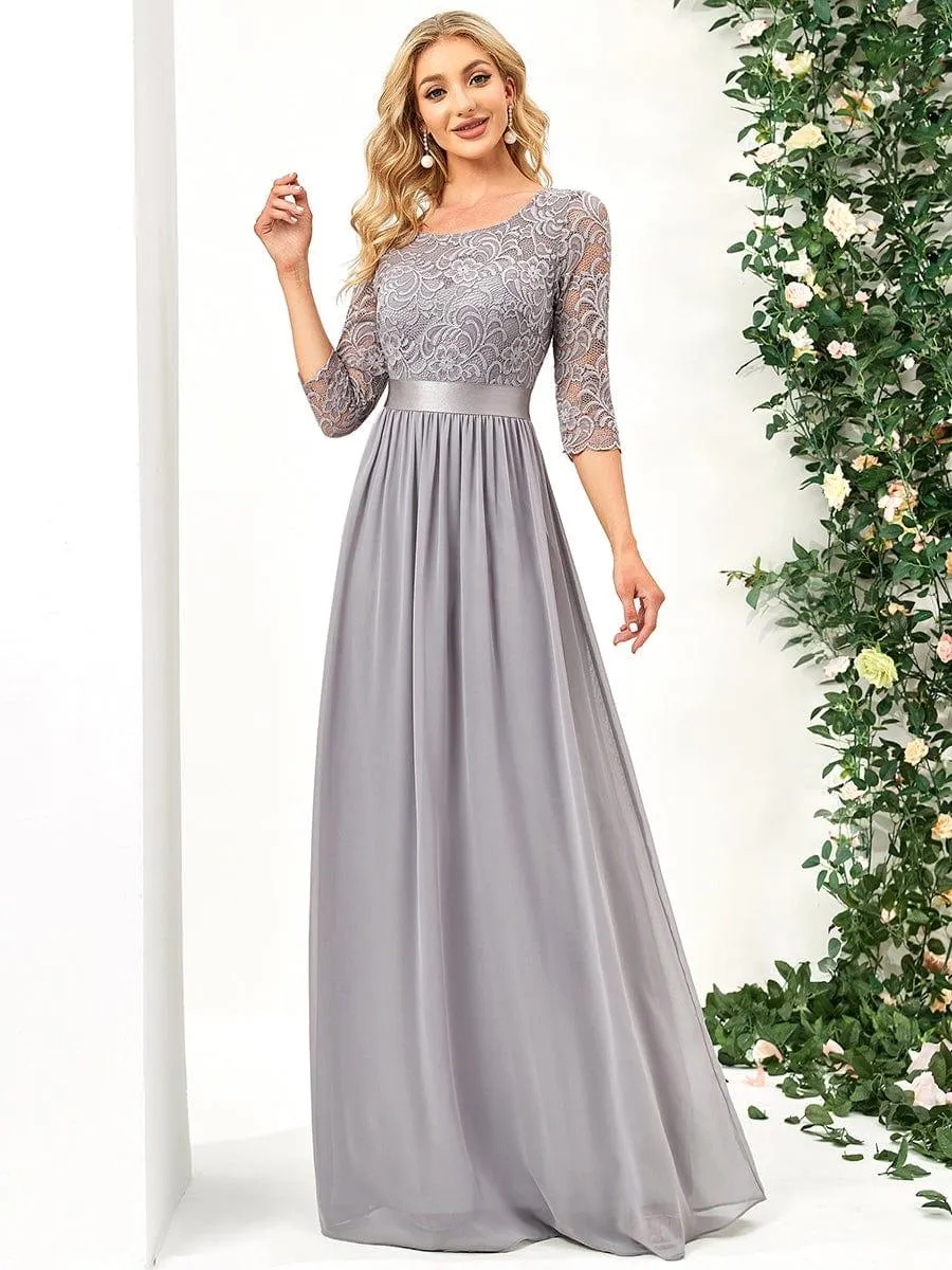 Custom Size See-Through Maxi Lace Evening Dress with Half Sleeve