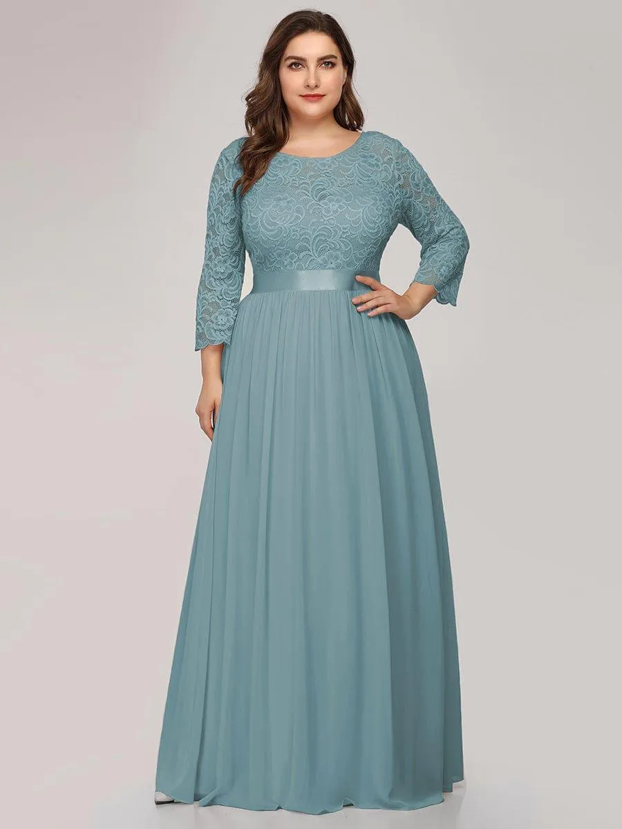 Custom Size See-Through Maxi Lace Evening Dress with Half Sleeve