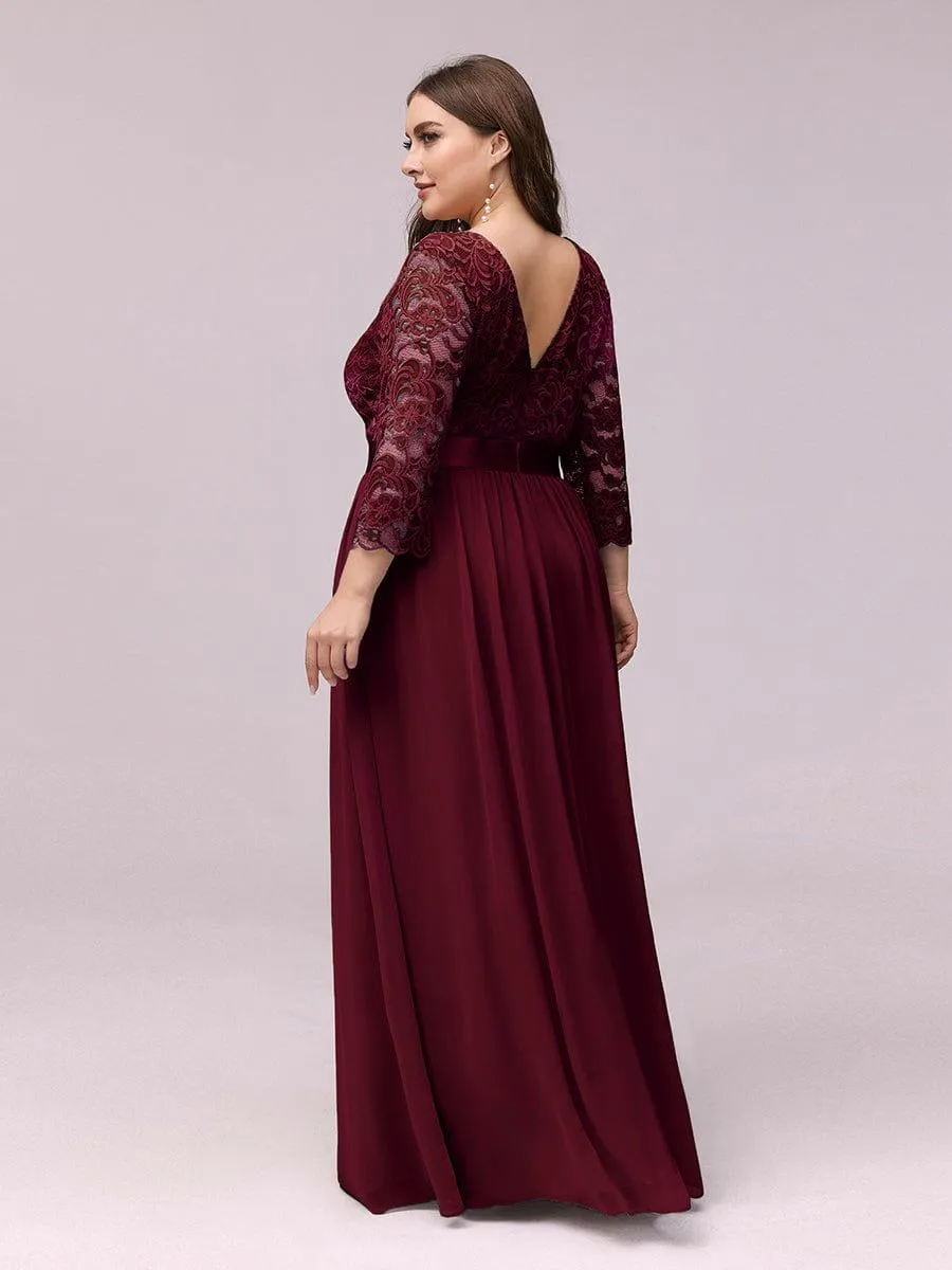 Custom Size See-Through Maxi Lace Evening Dress with Half Sleeve