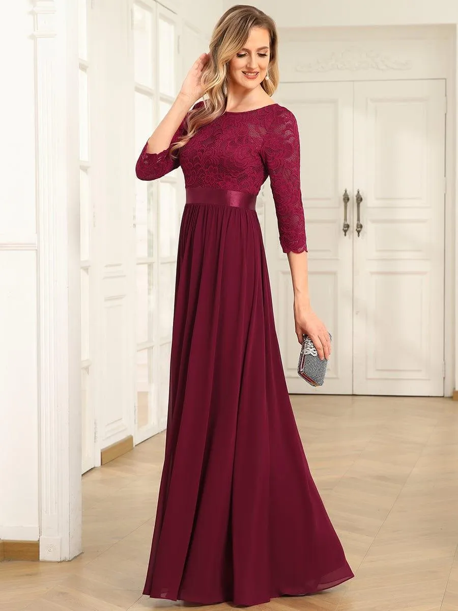Custom Size See-Through Maxi Lace Evening Dress with Half Sleeve