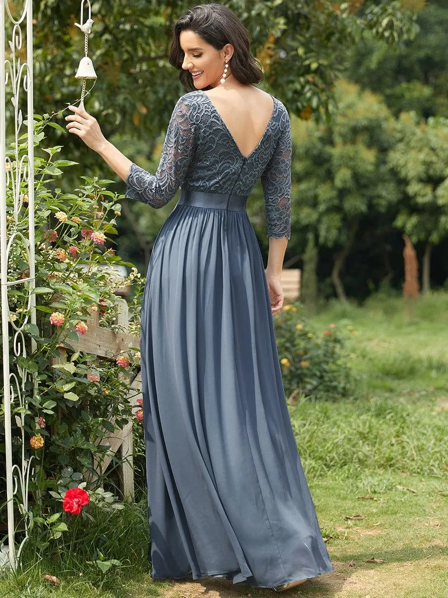 Custom Size See-Through Maxi Lace Evening Dress with Half Sleeve