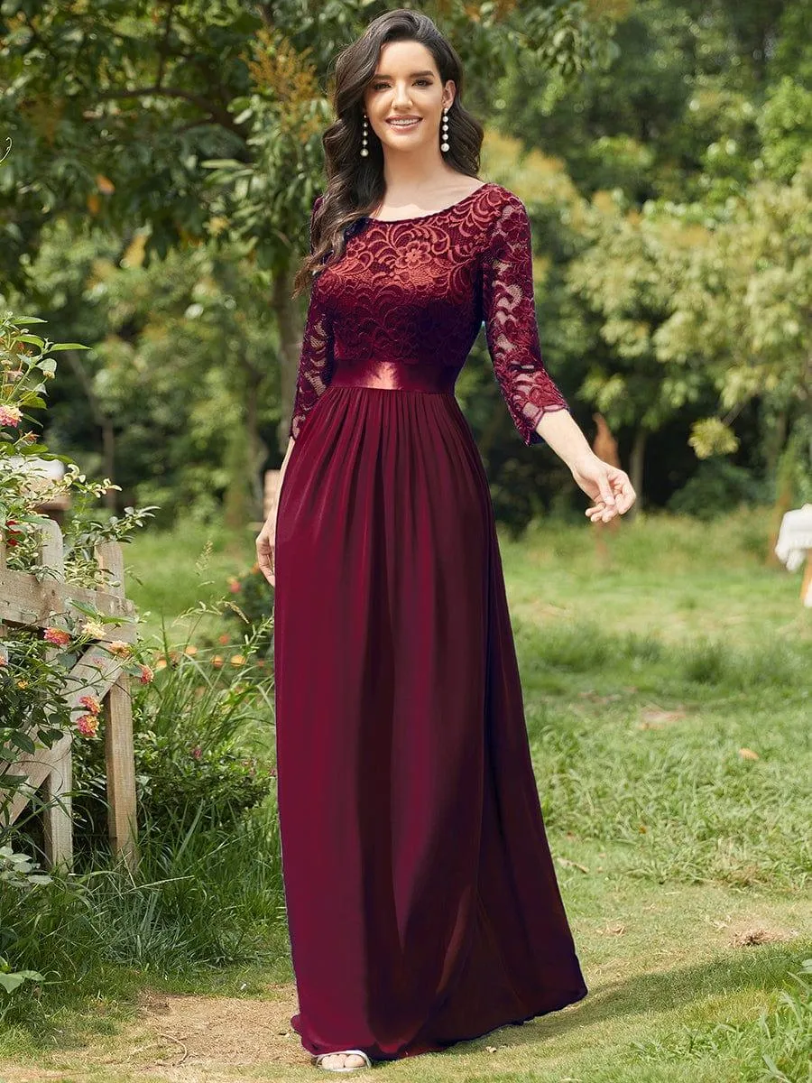 Custom Size See-Through Maxi Lace Evening Dress with Half Sleeve