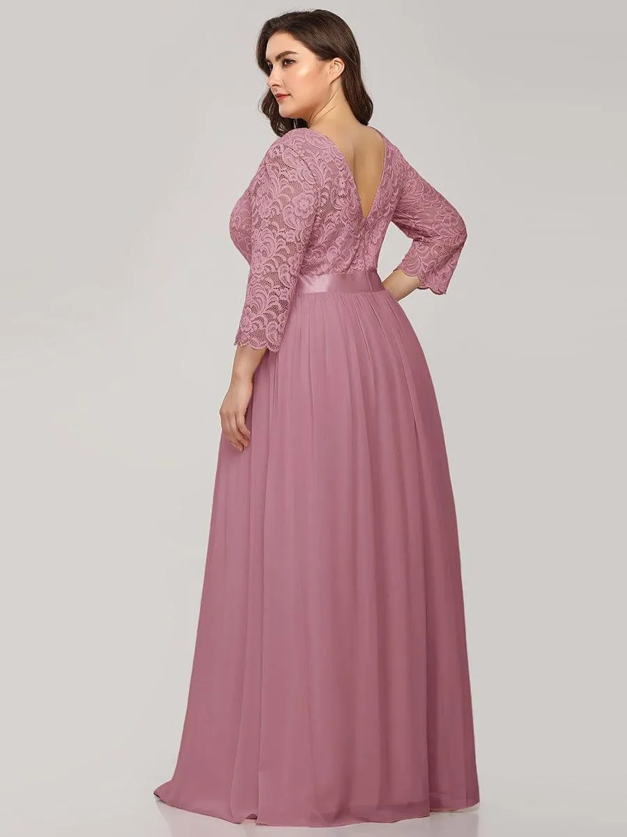 Custom Size See-Through Maxi Lace Evening Dress with Half Sleeve