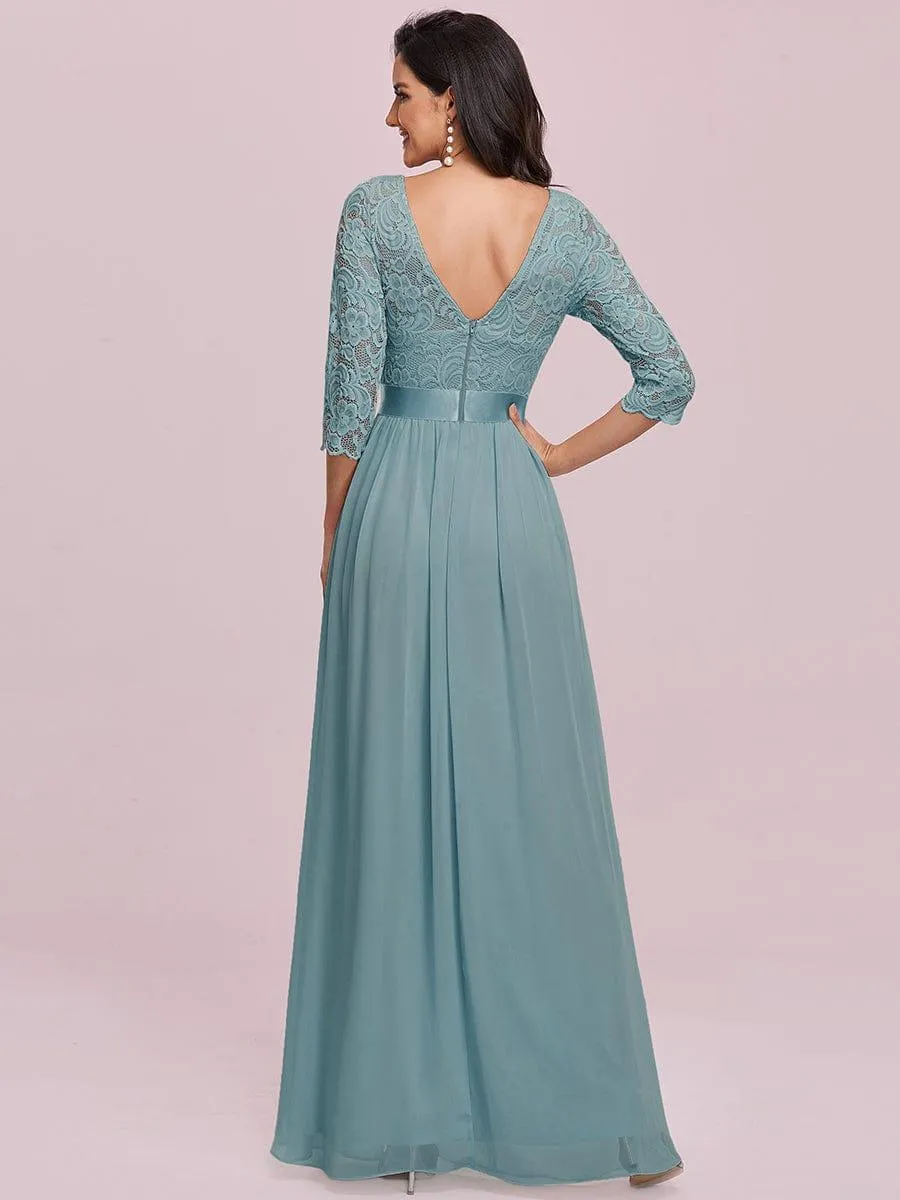 Custom Size See-Through Maxi Lace Evening Dress with Half Sleeve