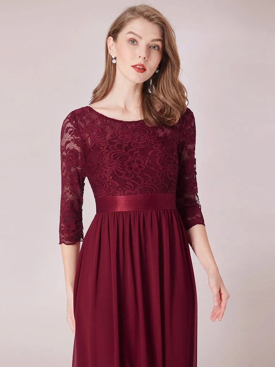 Custom Size See-Through Maxi Lace Evening Dress with Half Sleeve