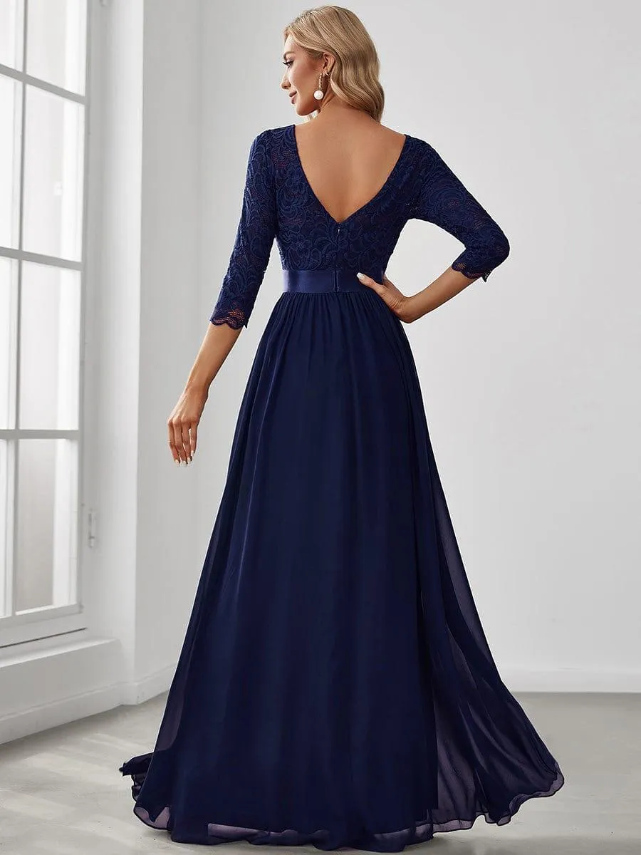 Custom Size See-Through Maxi Lace Evening Dress with Half Sleeve