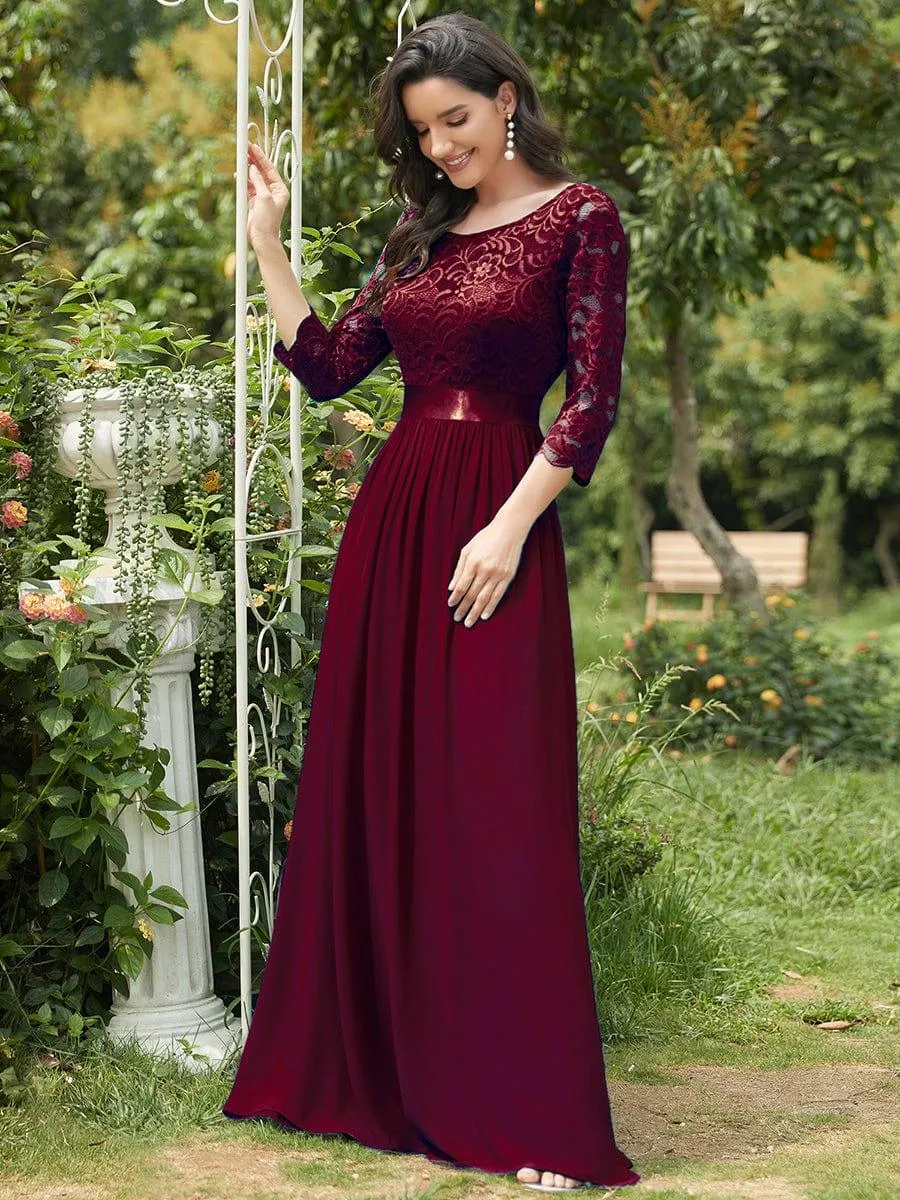 Custom Size See-Through Maxi Lace Evening Dress with Half Sleeve