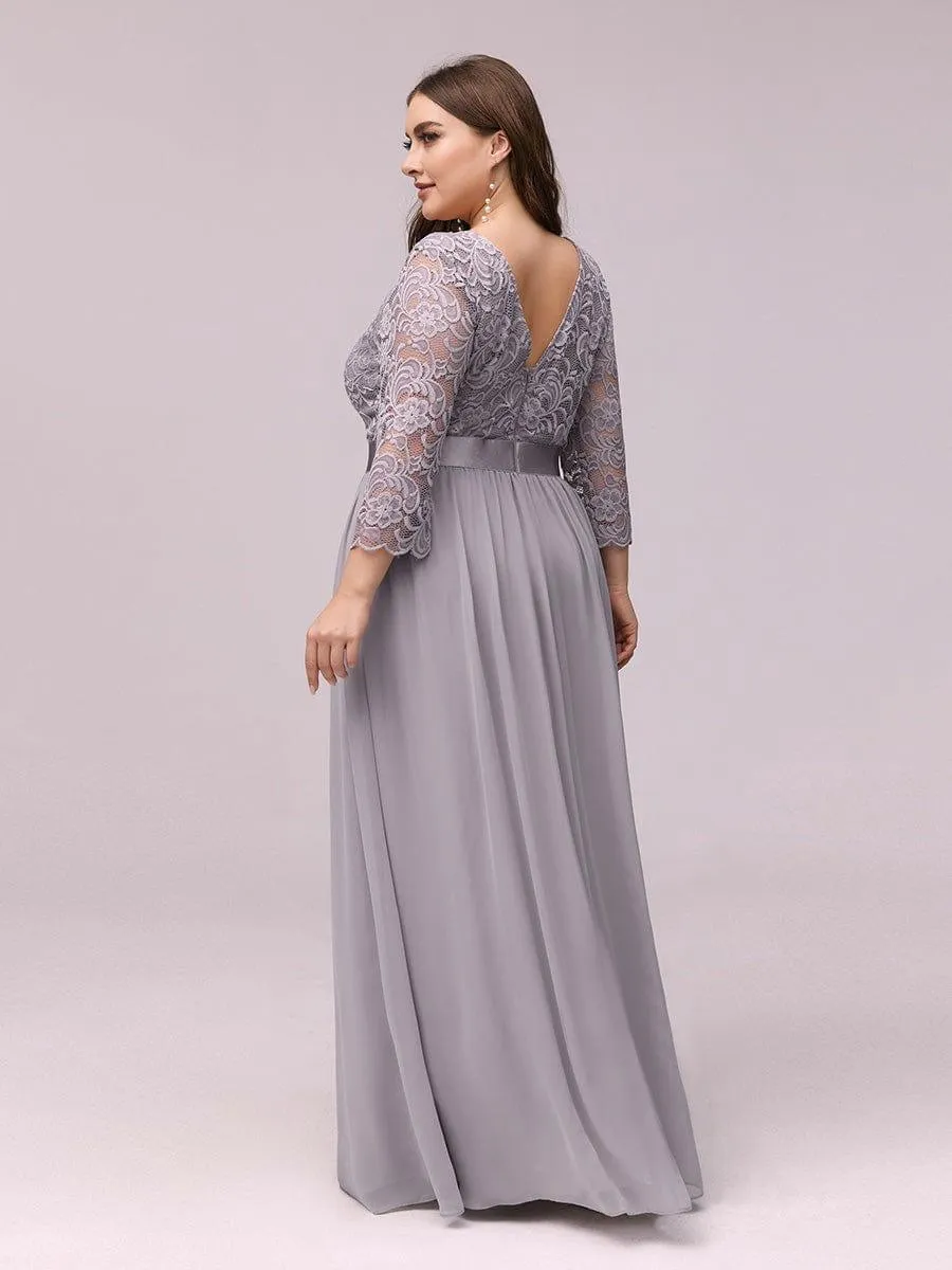 Custom Size See-Through Maxi Lace Evening Dress with Half Sleeve