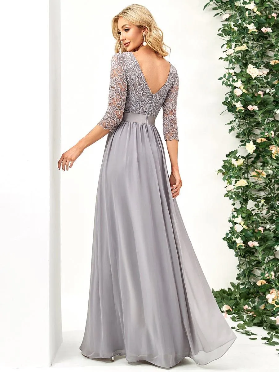 Custom Size See-Through Maxi Lace Evening Dress with Half Sleeve