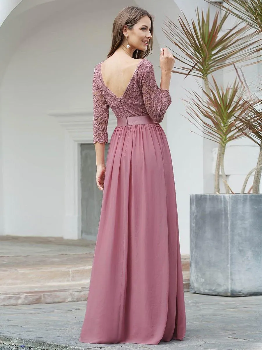 Custom Size See-Through Maxi Lace Evening Dress with Half Sleeve