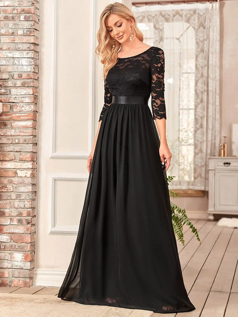 Custom Size See-Through Maxi Lace Evening Dress with Half Sleeve