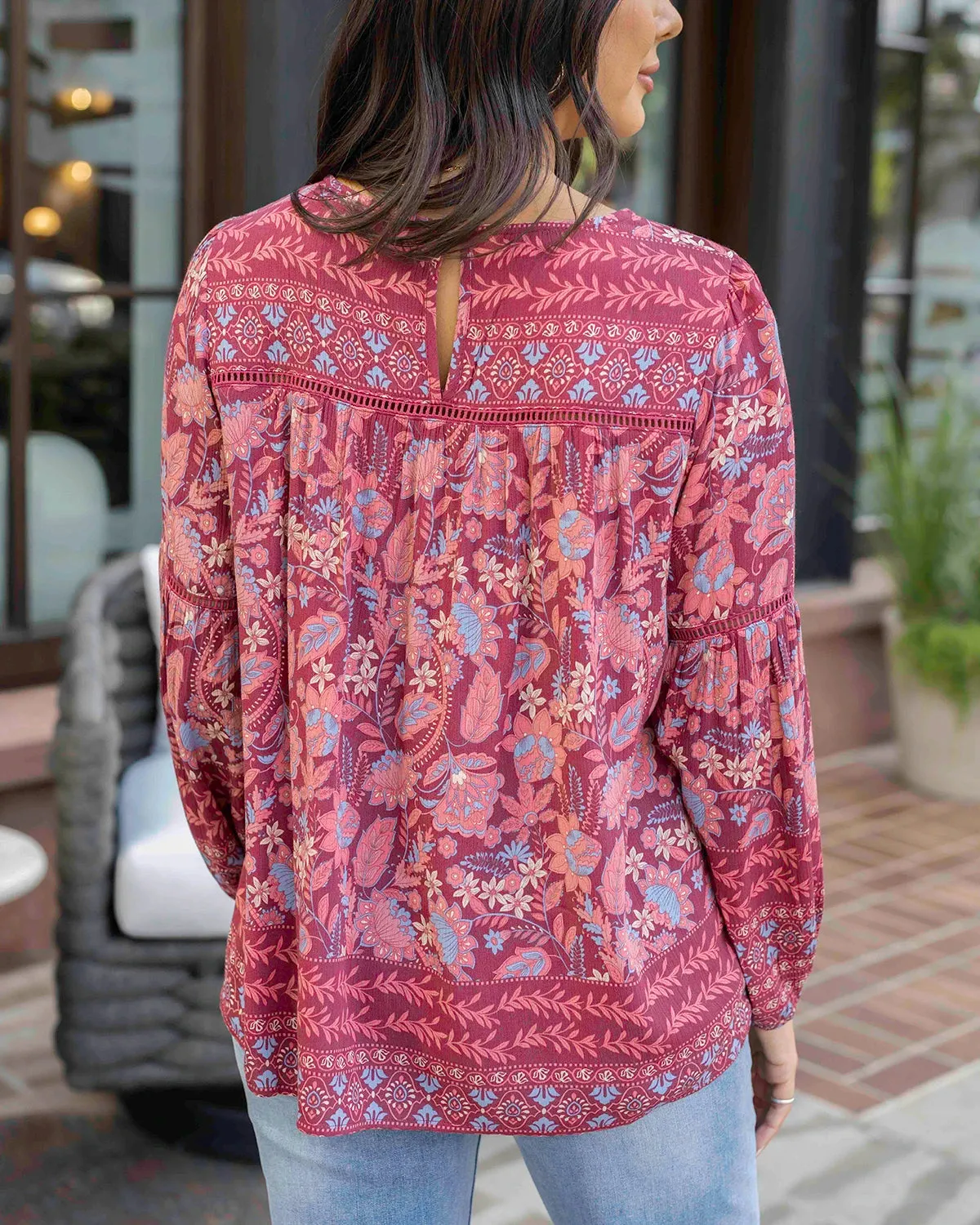 Daydream Boho Wine Floral Top
