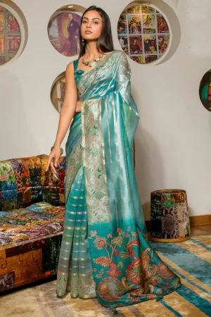 Delicate Multi Color Organza Fabric Printed Festive Wear Saree