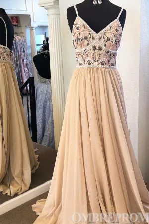Delicate Spaghetti Straps V Neck A Line Prom Dresses