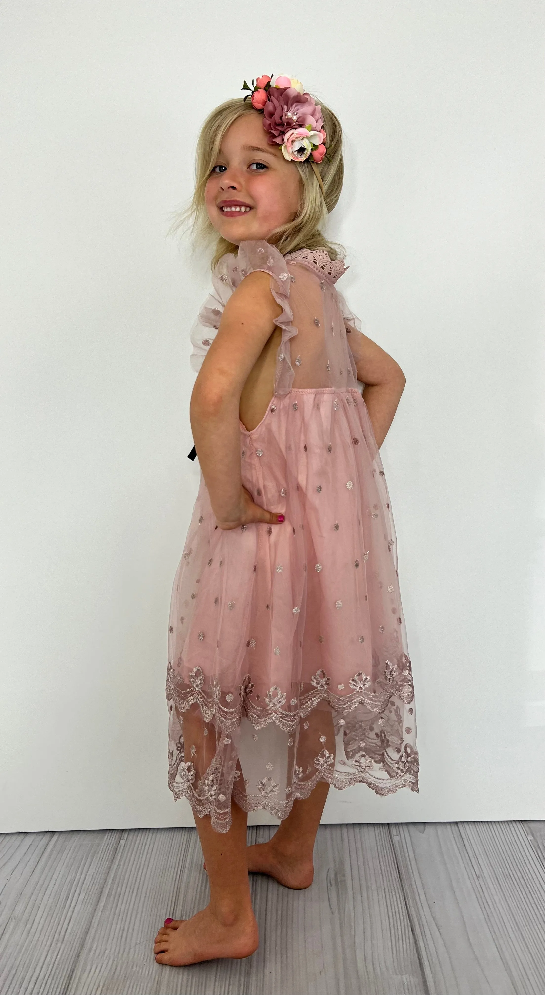 Dusty Mauve Tulle and Lace Dress
