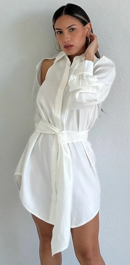 Edgy Attitude White Shirt Dress
