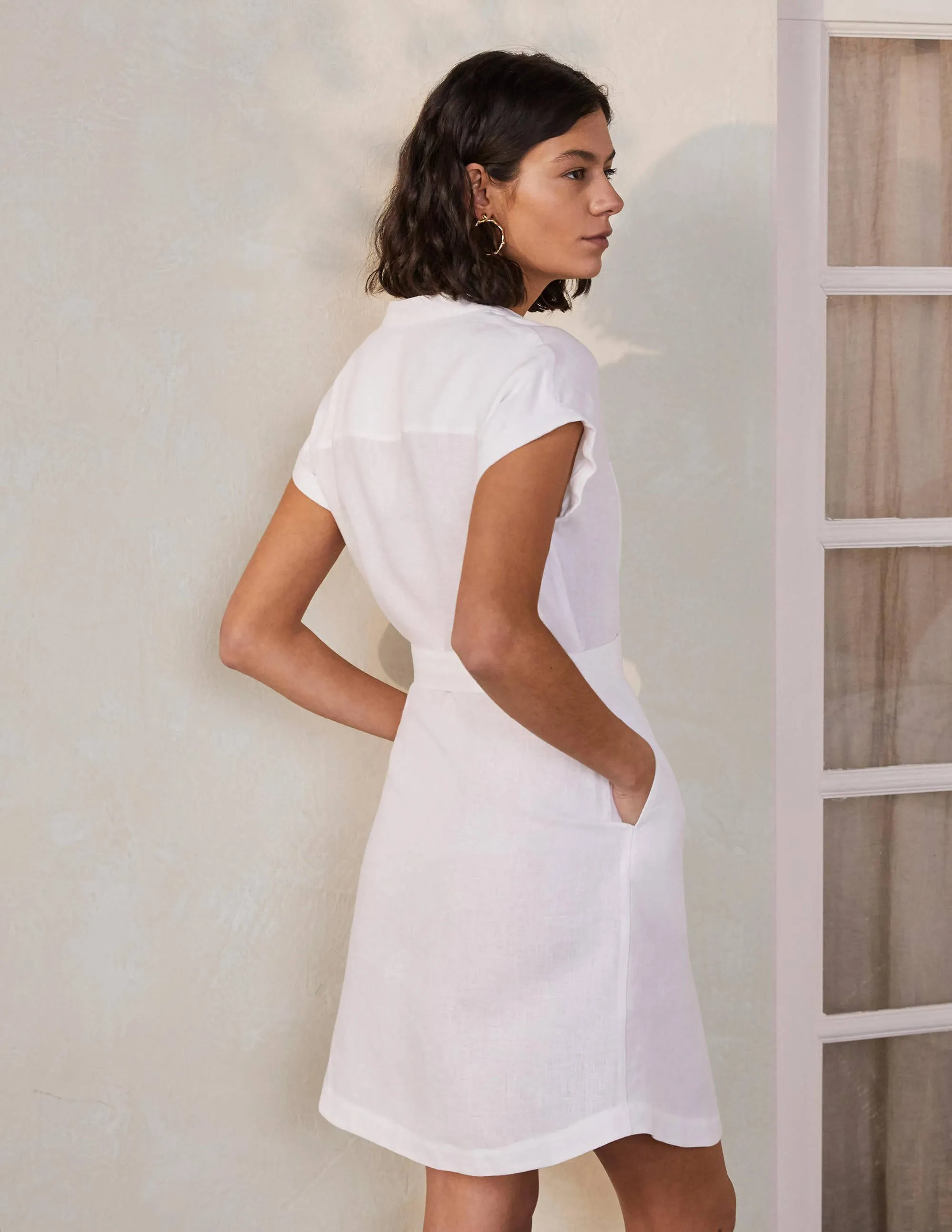 Evie Linen Shirt Dress-White