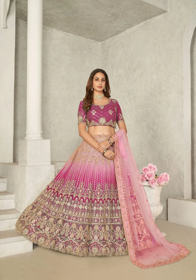 Exquisite Pink Soft Net Bridal Lehenga Choli