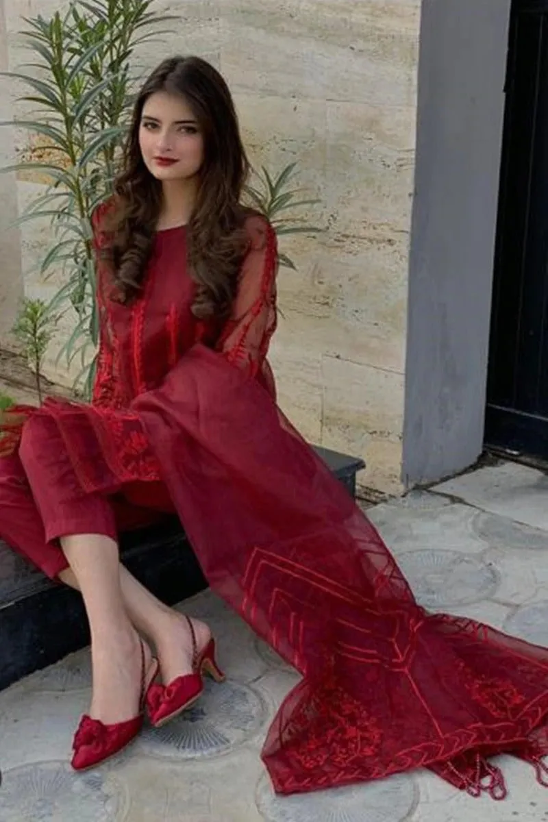 femalechoice Design#11 Organza Linen inner  Embroidered 3 pc