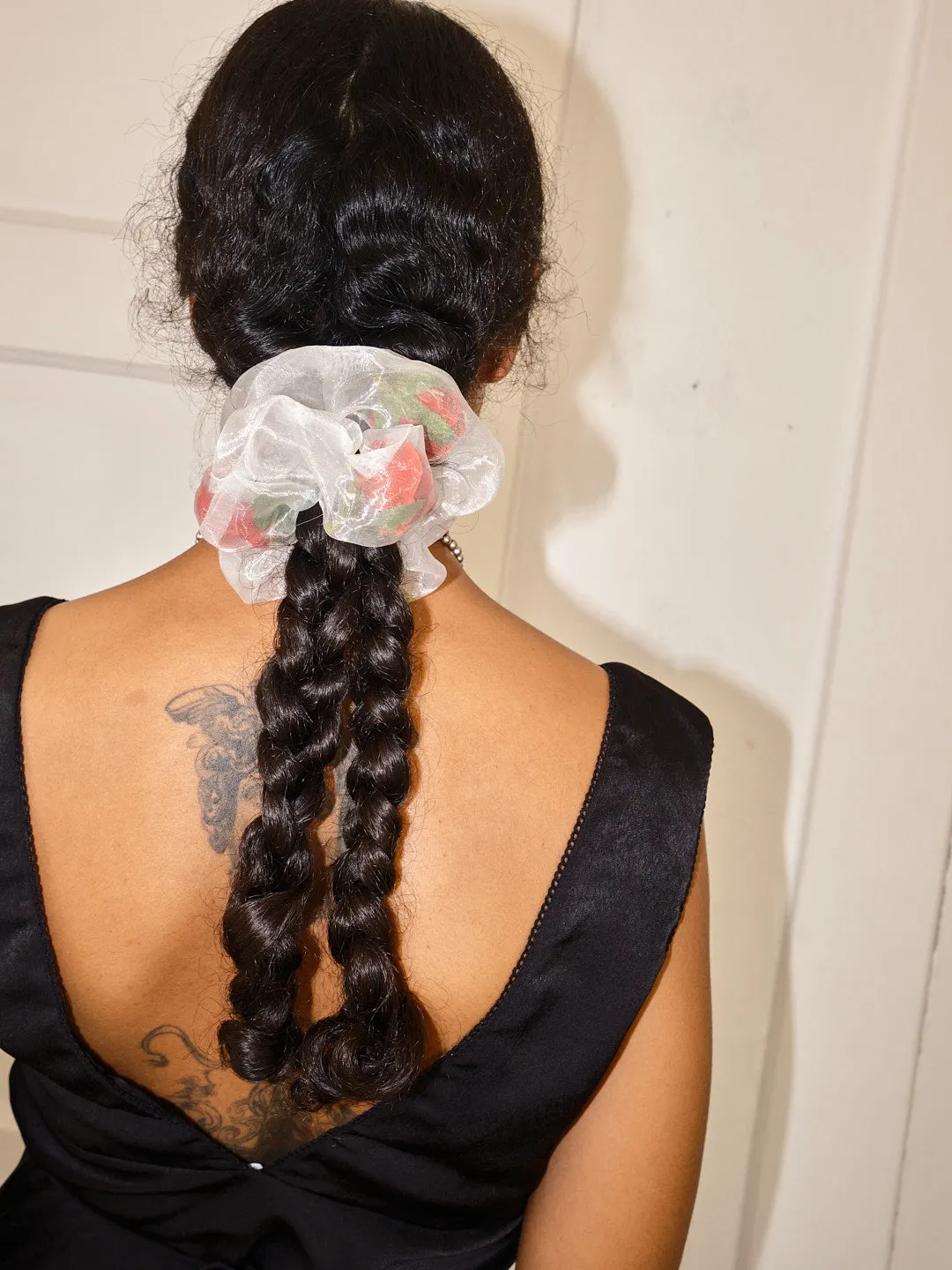 Flower Filled Mini Scrunchie - Red/White