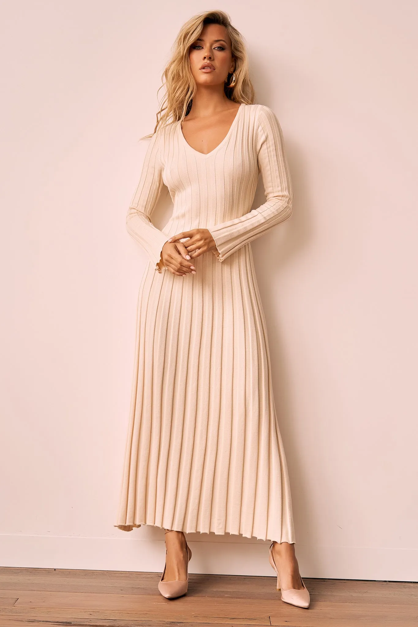 Flutter By Me Knit Maxi Dress - Beige