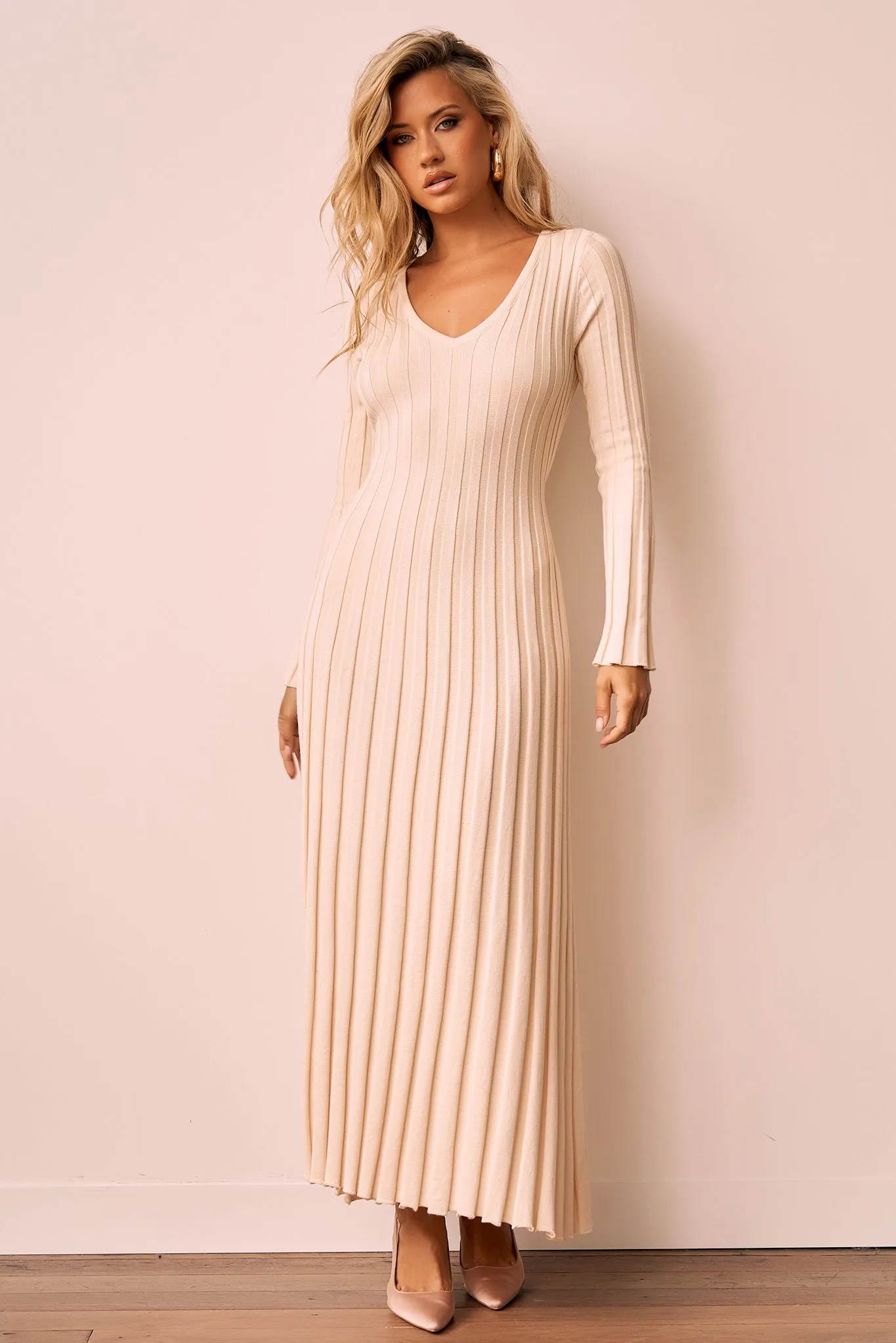 Flutter By Me Knit Maxi Dress - Beige