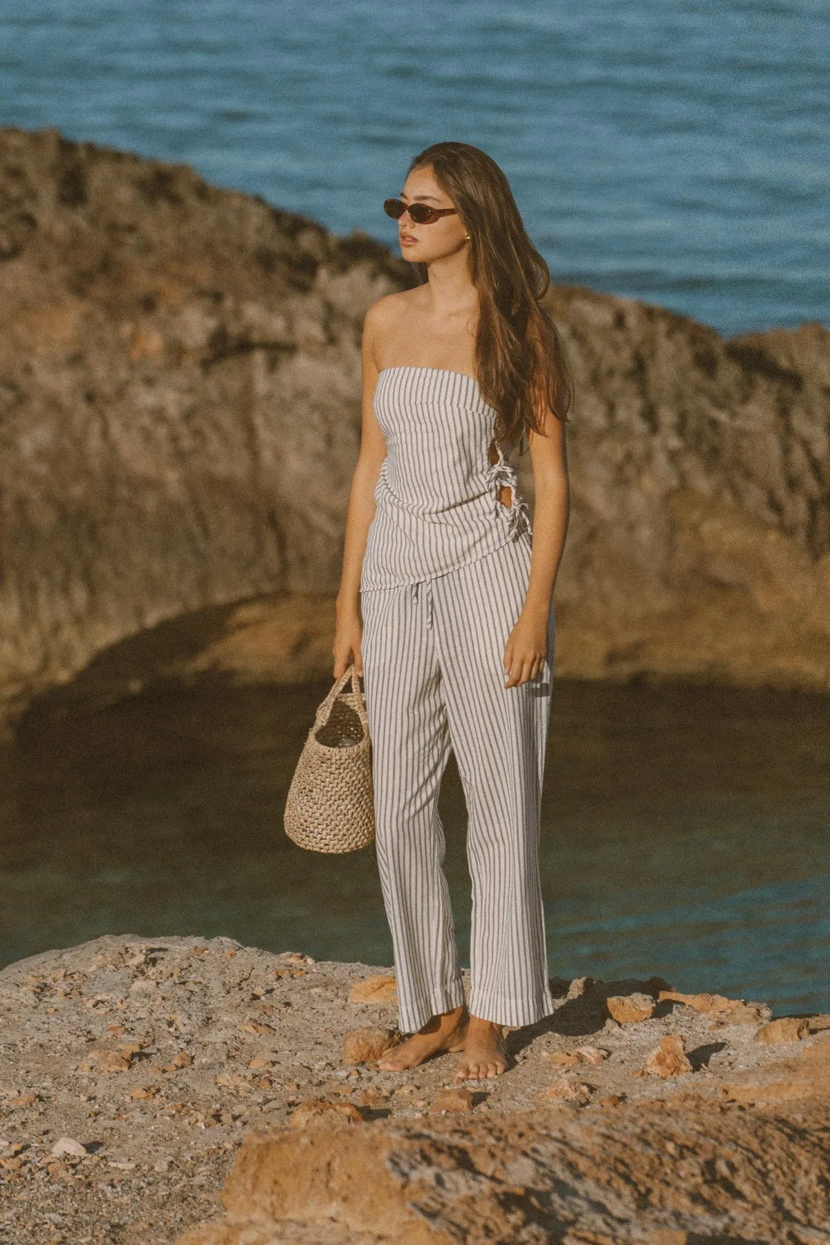 Frankie Elastic Pant – Navy Stripe