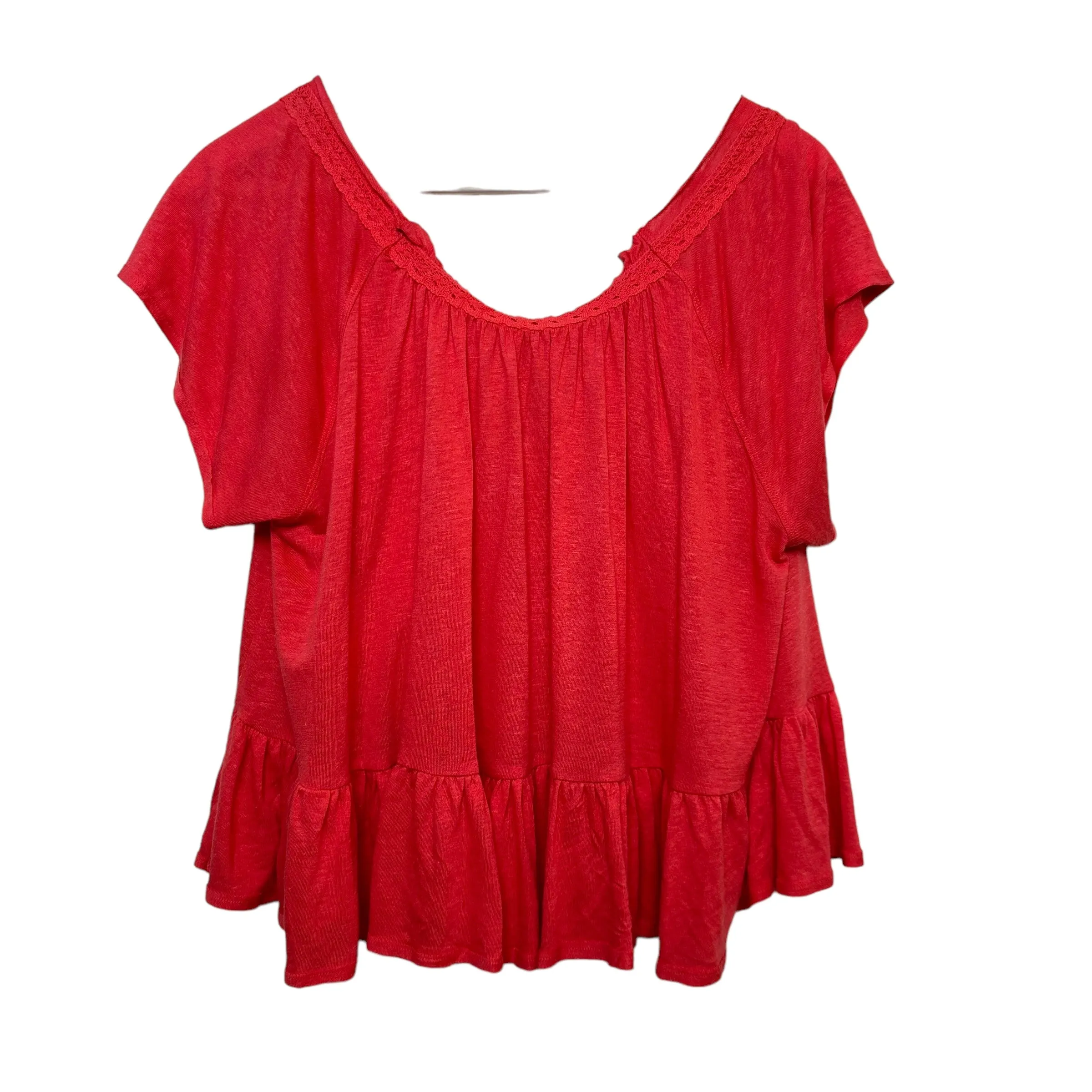 Free People Charlie Top Ruffled Relaxed Short Sleeve Blouse Medium