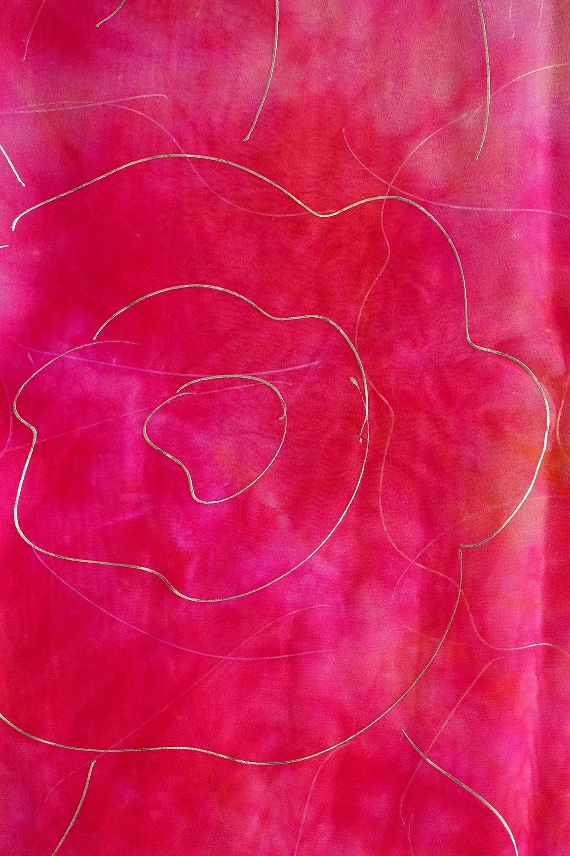 Fuchsia And Orange Tie & Dye Shibori Foil Print On Organza Fabric