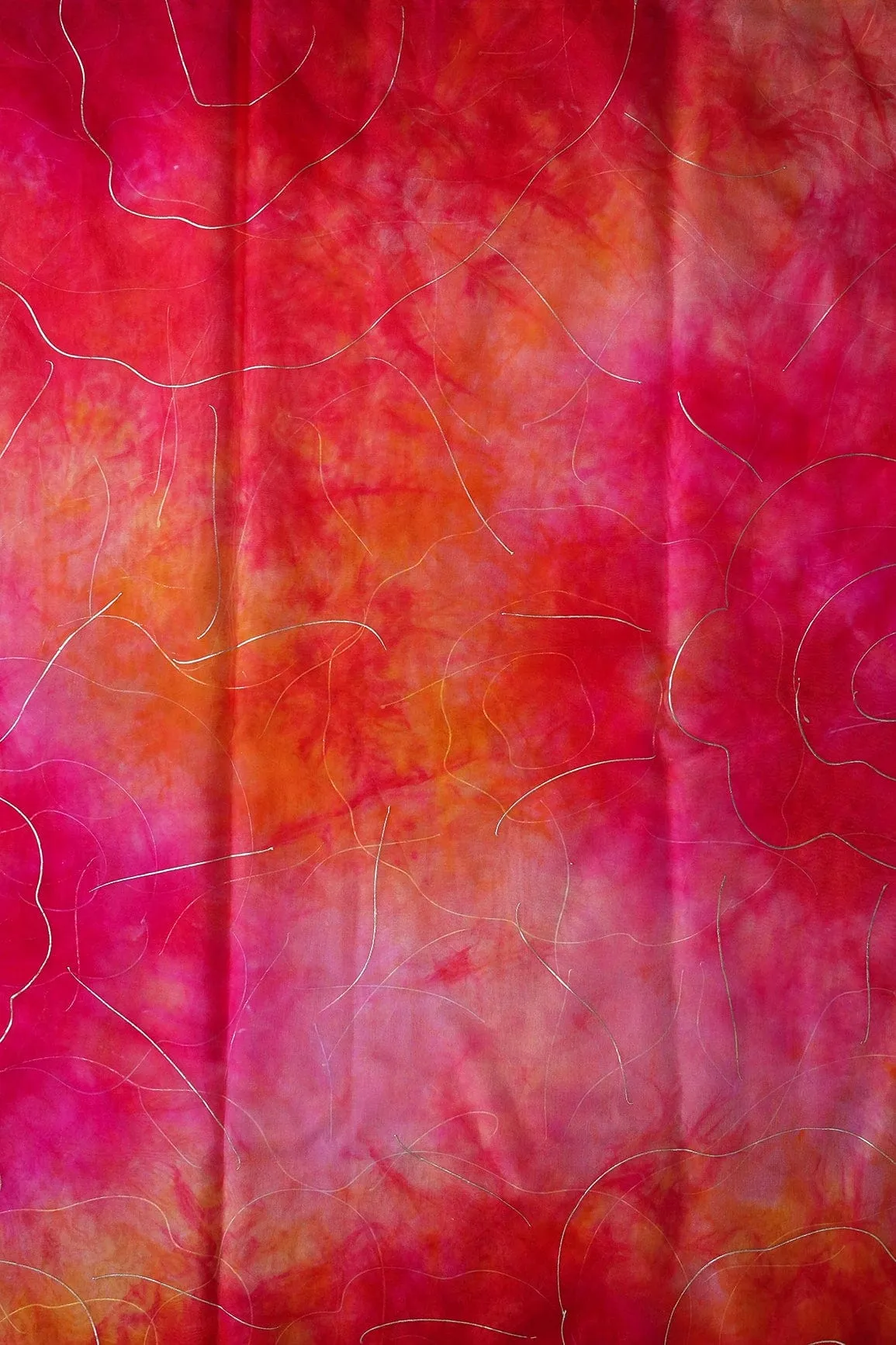 Fuchsia And Orange Tie & Dye Shibori Foil Print On Organza Fabric