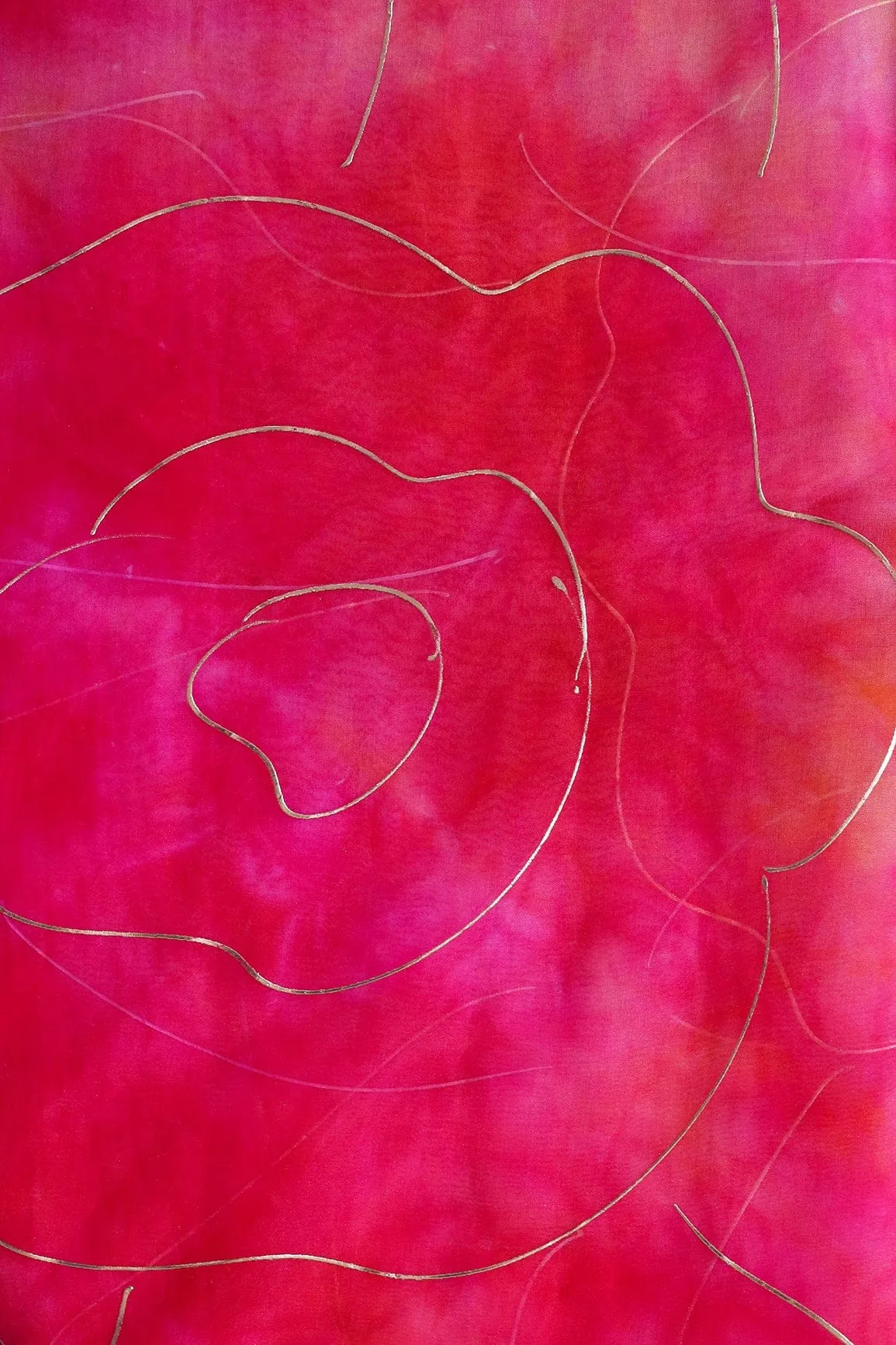 Fuchsia And Orange Tie & Dye Shibori Foil Print On Organza Fabric